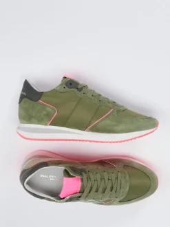 Philippe Model – Retro-Sneaker aus Veloursleder olivgrün