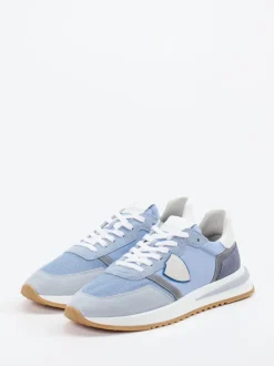 Philippe Model – Retro-Sneaker aus Veloursleder und Mesh hellblau