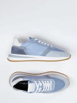 Philippe Model – Retro-Sneaker aus Veloursleder und Mesh hellblau