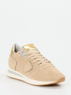 Philippe Model – Sneaker aus Veloursleder Beige Gold