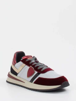 Philippe Model – Sneaker aus Velour/Textil weinrot