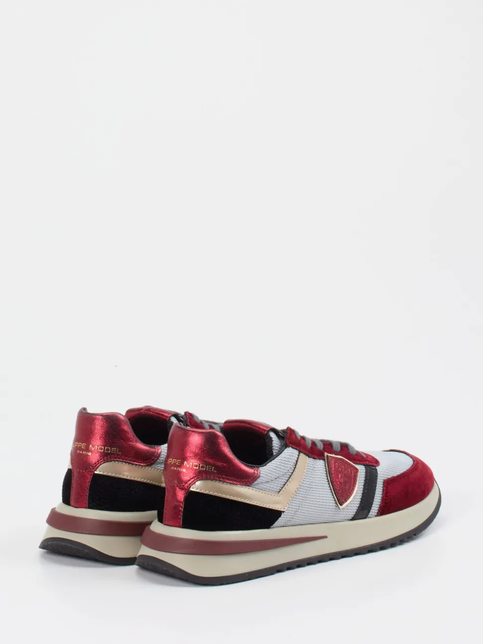 Philippe Model – Sneaker aus Velour/Textil weinrot