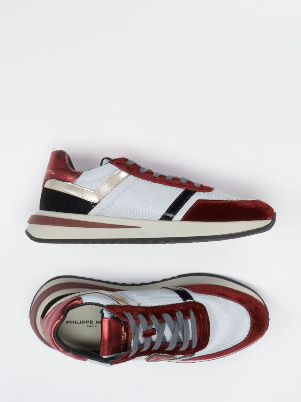 Philippe Model – Sneaker aus Velour/Textil weinrot