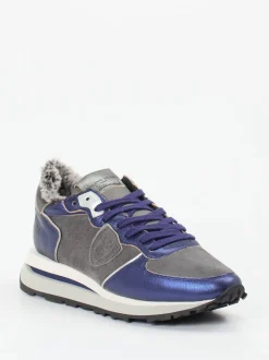 Philippe Model – Sneaker aus Veloursleder Metallicblau