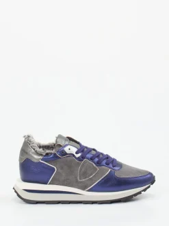 Philippe Model – Sneaker aus Veloursleder Metallicblau