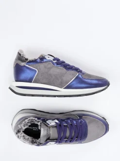 Philippe Model – Sneaker aus Veloursleder Metallicblau