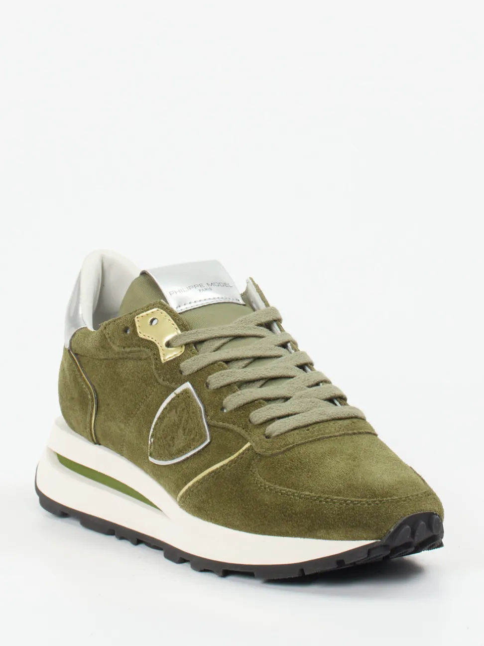 Philippe Model – Sneaker aus Veloursleder olivgrün