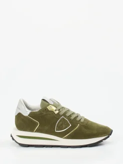 Philippe Model – Sneaker aus Veloursleder olivgrün