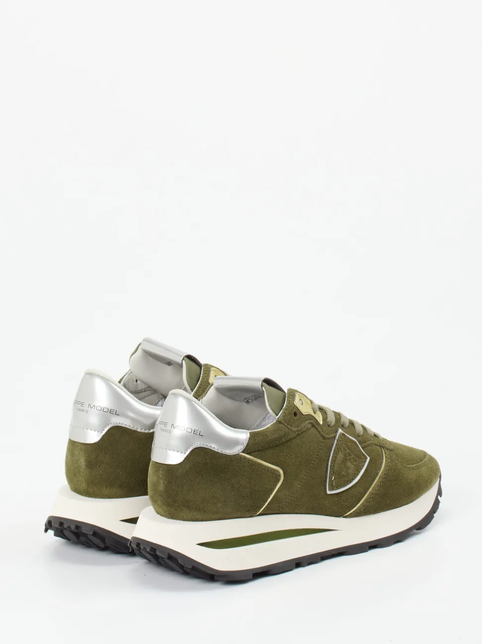 Philippe Model – Sneaker aus Veloursleder olivgrün