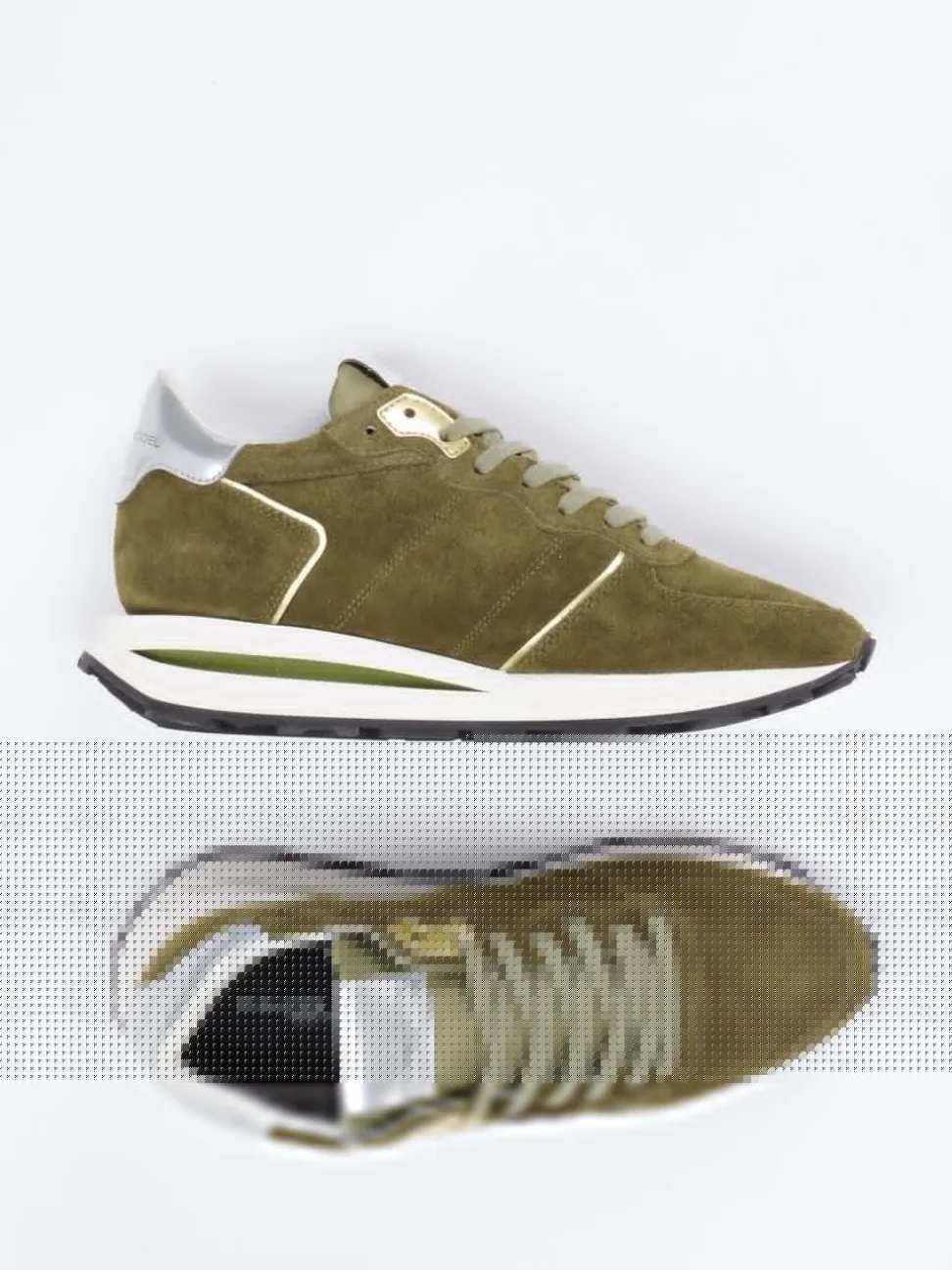 Philippe Model – Sneaker aus Veloursleder olivgrün
