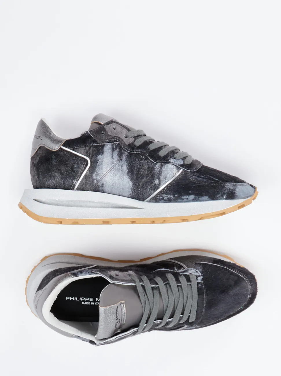 Philippe Model – Sneaker aus Ponyfell und Metallic-Leder