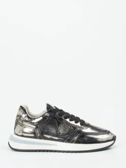 Philippe Model – Sneaker aus Metallicleder grau