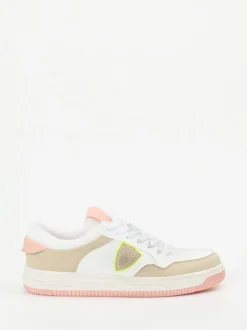 Philippe Model – Sneaker aus Leder-Mix in Weiß-Rosé
