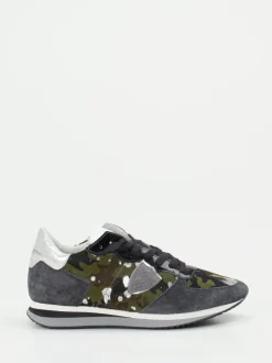Philippe Model – Sneaker aus Fell und Veloursleder oliv