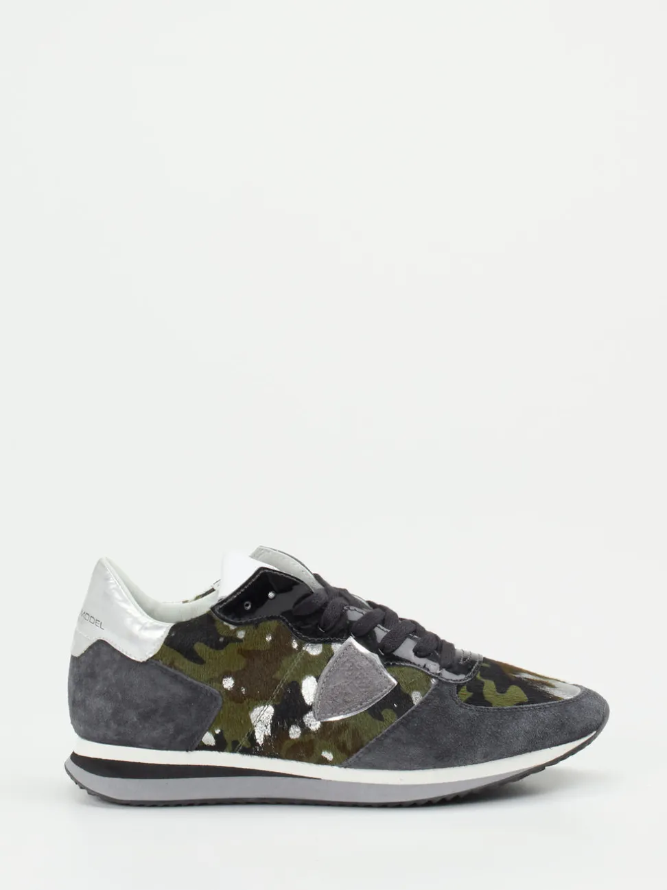 Philippe Model – Sneaker aus Fell und Veloursleder oliv