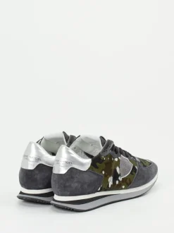 Philippe Model – Sneaker aus Fell und Veloursleder oliv