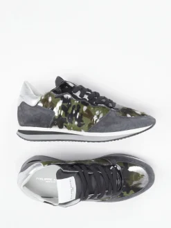 Philippe Model – Sneaker aus Fell und Veloursleder oliv