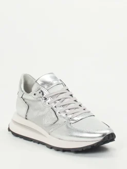 Philippe Model – Sneaker aus Metallicleder silber