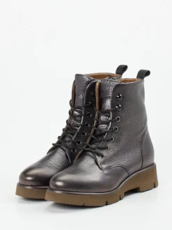 Piedi Nudi – Schnürboots aus Metallicleder anthrazit