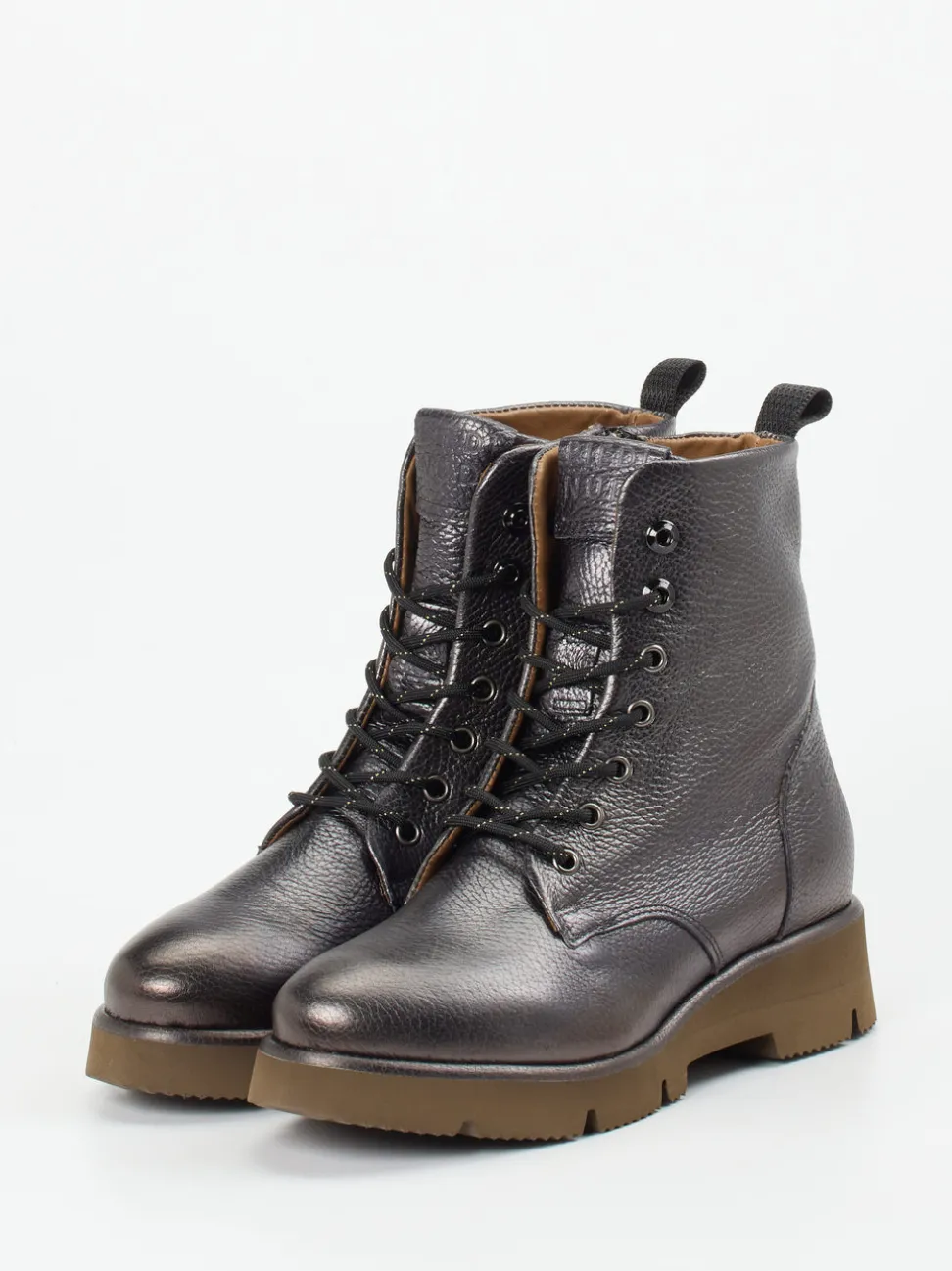 Piedi Nudi – Schnürboots aus Metallicleder anthrazit