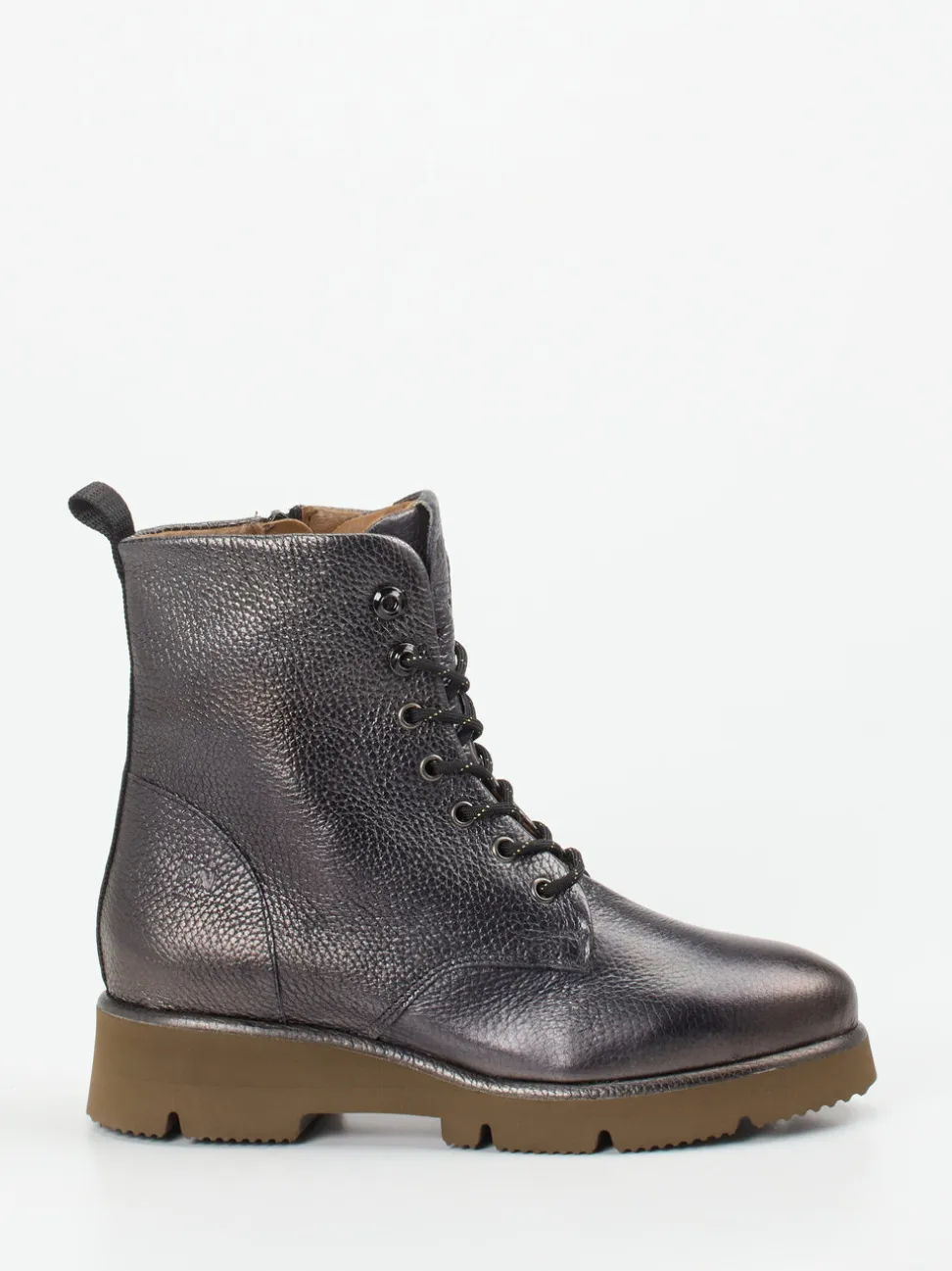 Piedi Nudi – Schnürboots aus Metallicleder anthrazit