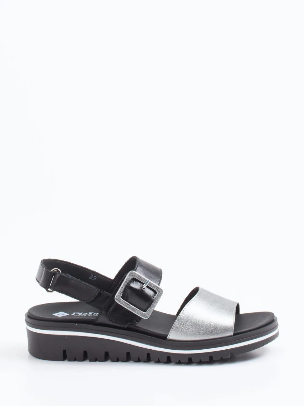 Piesanto – Plateau-Sandalen aus Kalbleder silberfarben
