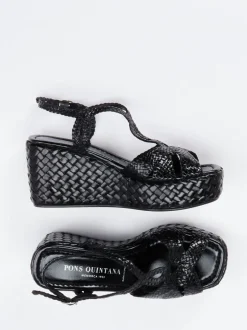 Pons Quintana – Keilsandalette aus Flechtleder Schwarz