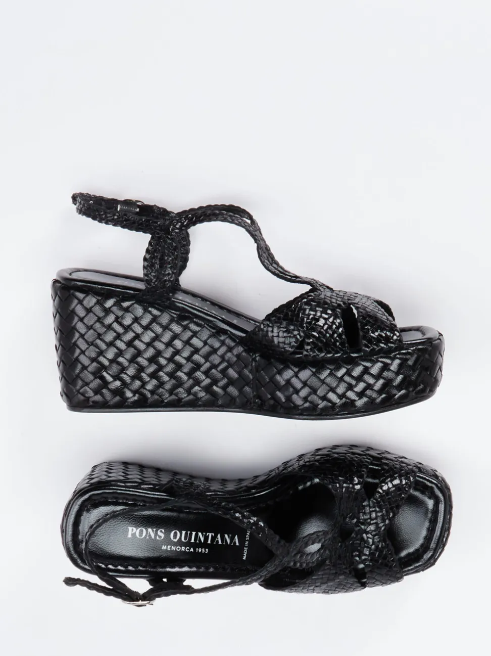 Pons Quintana – Keilsandalette aus Flechtleder Schwarz