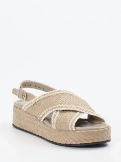 Pons Quintana – Keilsandalette aus Flechtleder Beige