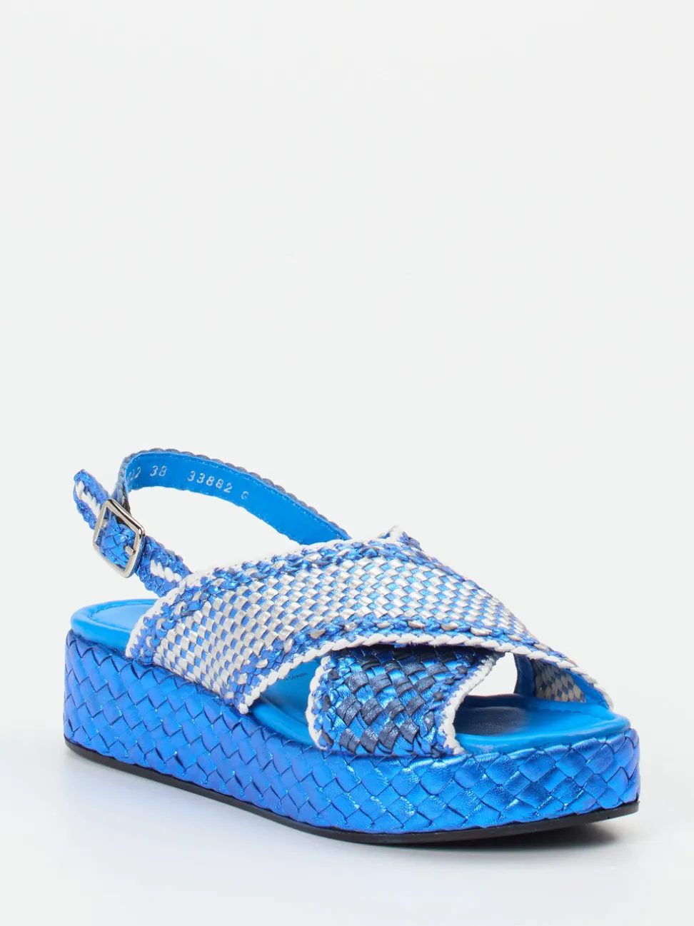 Pons Quintana – Plateau-Sandalen aus Metallic-Flechtleder