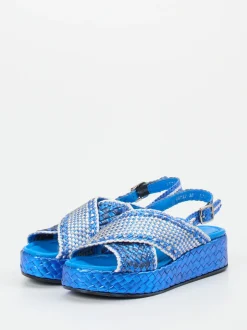 Pons Quintana – Plateau-Sandalen aus Metallic-Flechtleder