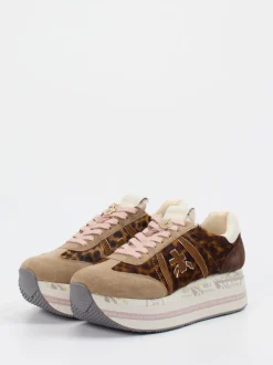 Premiata – Plattform-Sneaker aus Velour/Textil mit Leoprint