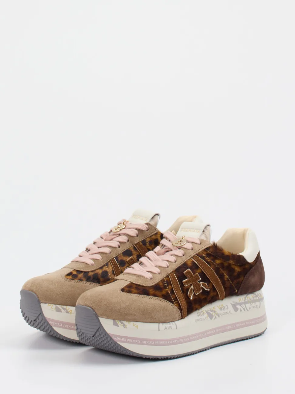Premiata – Plattform-Sneaker aus Velour/Textil mit Leoprint