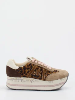 Premiata – Plattform-Sneaker aus Velour/Textil mit Leoprint