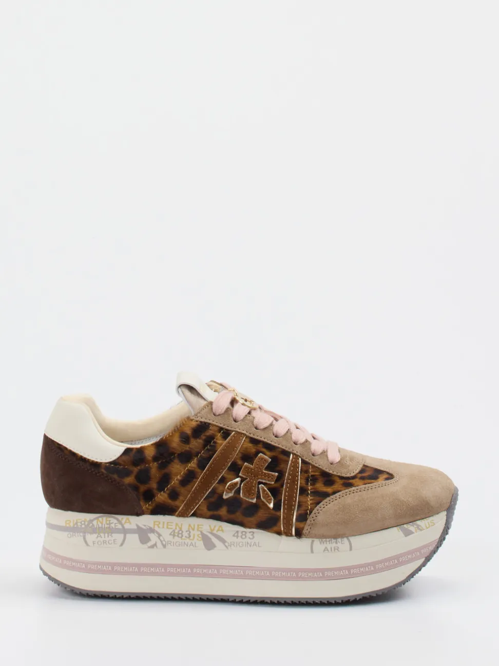 Premiata – Plattform-Sneaker aus Velour/Textil mit Leoprint
