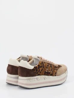 Premiata – Plattform-Sneaker aus Velour/Textil mit Leoprint