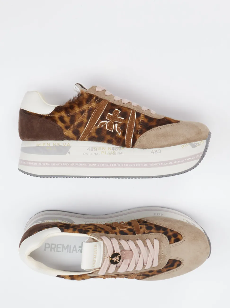 Premiata – Plattform-Sneaker aus Velour/Textil mit Leoprint