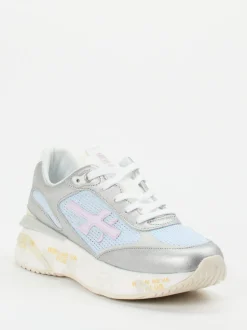 Premiata – Sneaker aus Metallicleder und Mesh silber