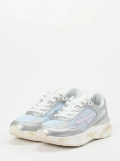 Premiata – Sneaker aus Metallicleder und Mesh silber