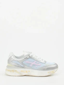 Premiata – Sneaker aus Metallicleder und Mesh silber