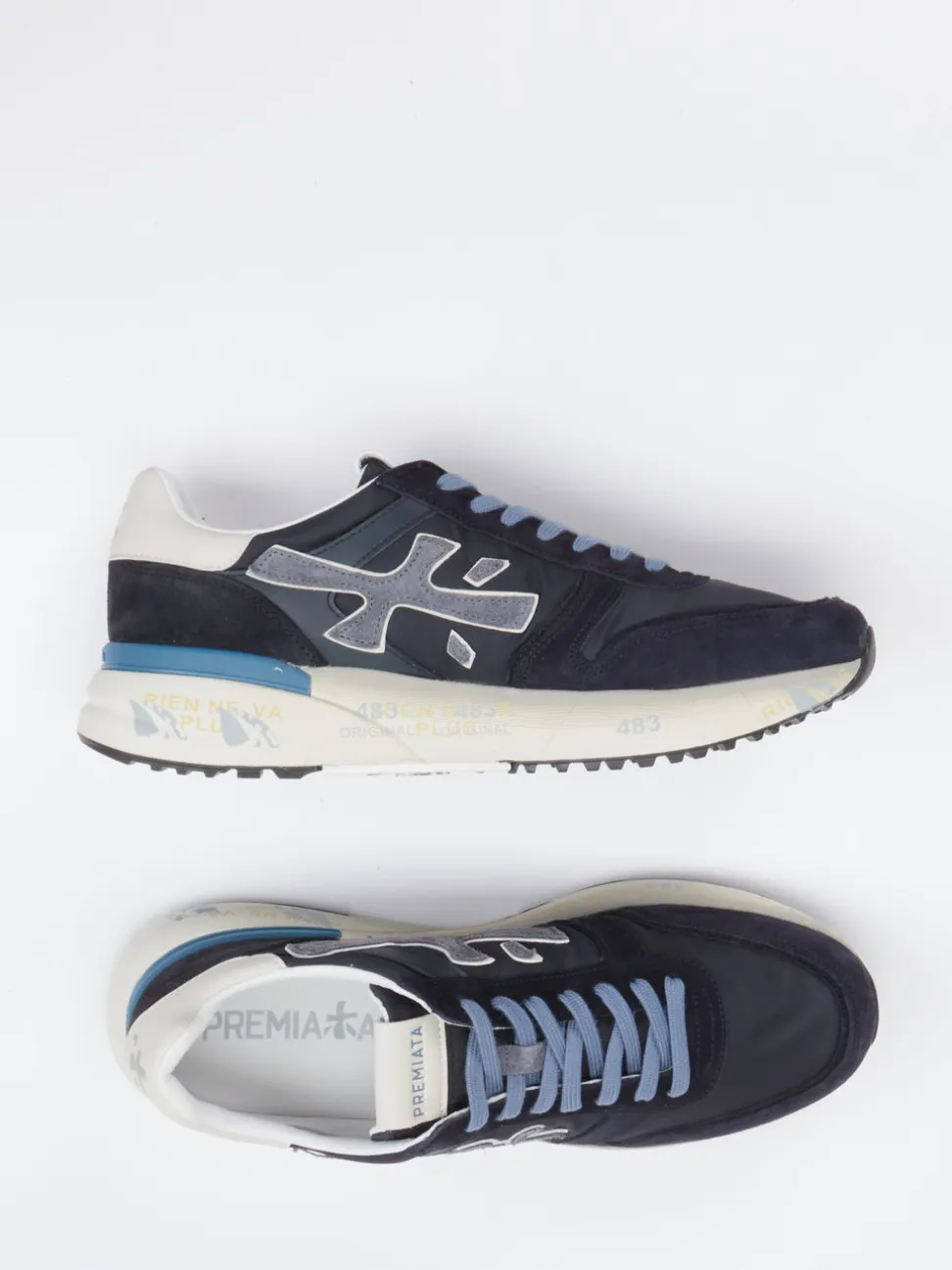Premiata – Sneaker aus Velour/Textil in Dunkelblau