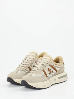 Premiata – Sneaker aus Veloursleder und Textil beigegrau