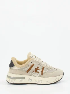 Premiata – Sneaker aus Veloursleder und Textil beigegrau