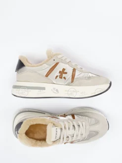 Premiata – Sneaker aus Veloursleder und Textil beigegrau