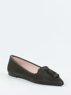 Pretty Ballerinas – Ballerinas aus Veloursleder olivgrün