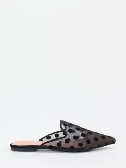 Pretty Ballerinas – Mules aus Netz mit Samt-Punkten schwarz