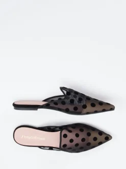 Pretty Ballerinas – Mules aus Netz mit Samt-Punkten schwarz