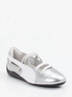 Puma – Ballerinas aus Leder in Metallic-Silber