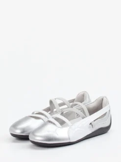 Puma – Ballerinas aus Leder in Metallic-Silber