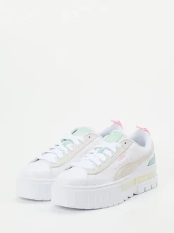 Puma – Plateau-Sneaker aus Leder in Weiß Pastell